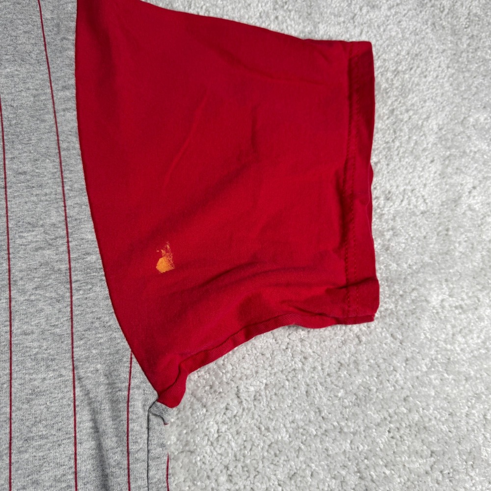 Vtg Oral-B Company Softball Jersey Henley Shirt Mens XL Gray Red Pinstripe Stain - Picture 16 of 16